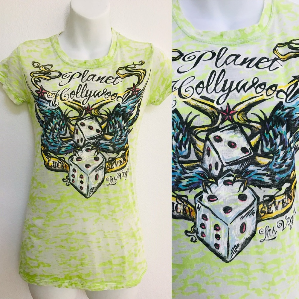 PLANET HOLLYWOOD Las Vegas Cool Retro Sublimation TATTOO Print TOP Size Medium